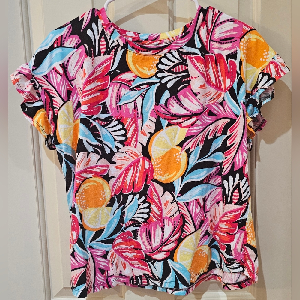 Crown & Ivy Colorful Tropical Print Women's Top Size Large